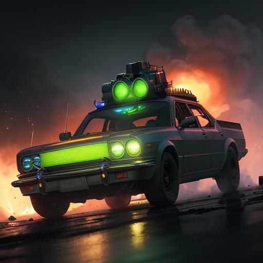 Ecto-1 Escapes Explosion: Detailed Matte Painting