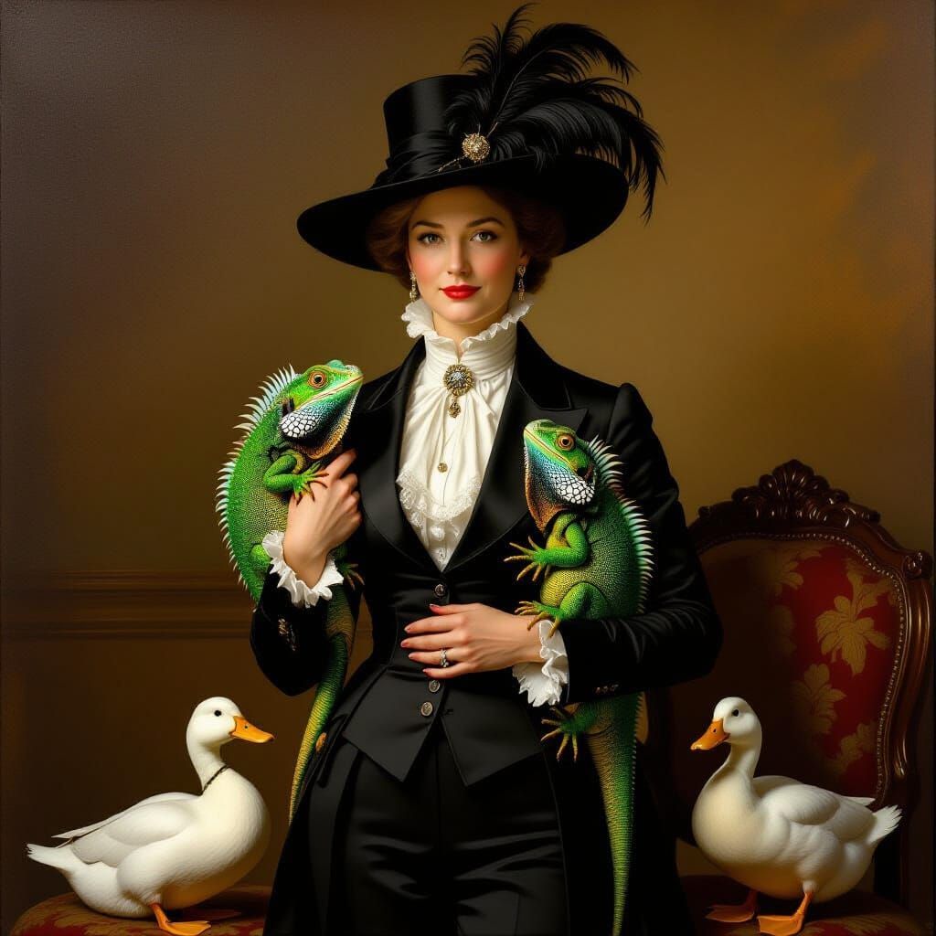 French Woman with Lizards in Rembrandt Style