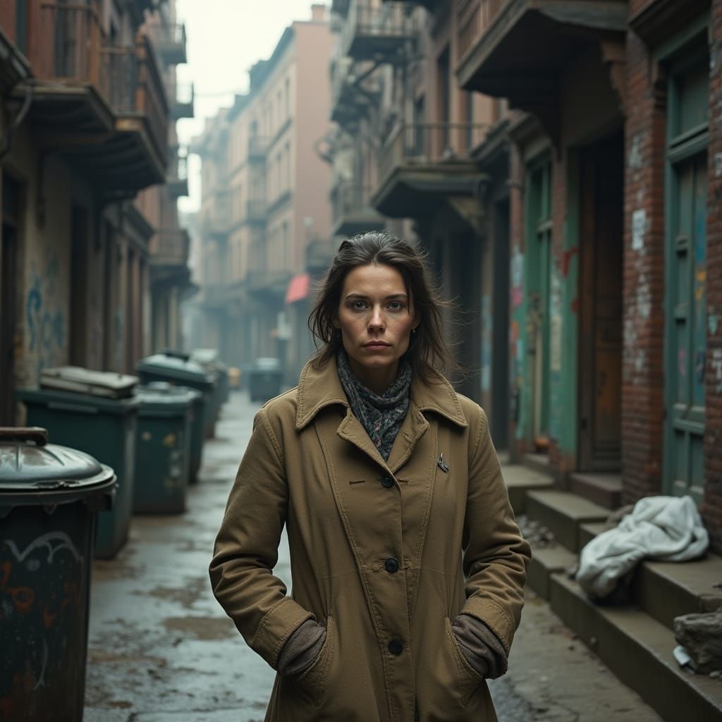 Hyperrealistic Portrait of Urban Decay with Woman