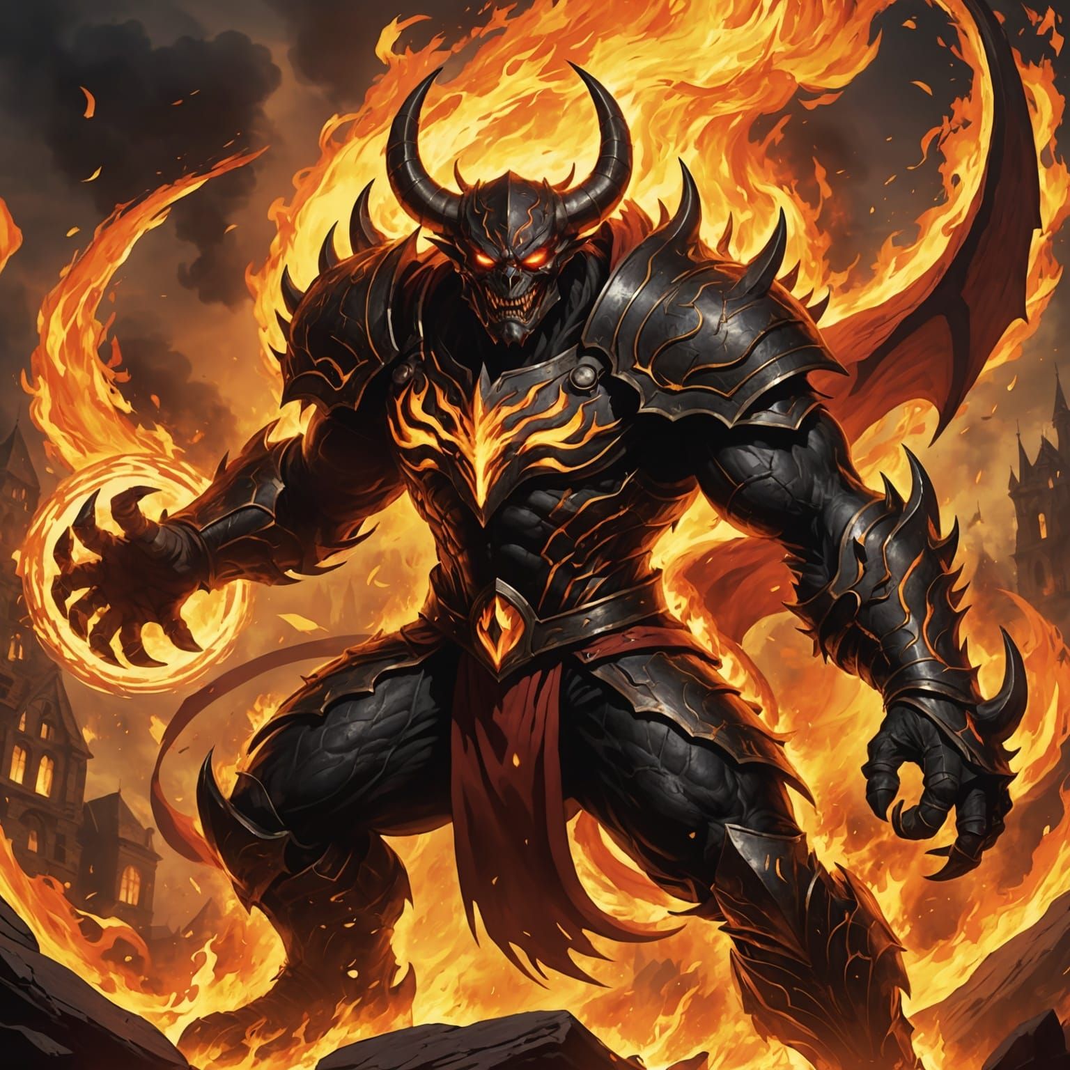 Fiery Demon Destroys Heroes: A Fantasy Scene