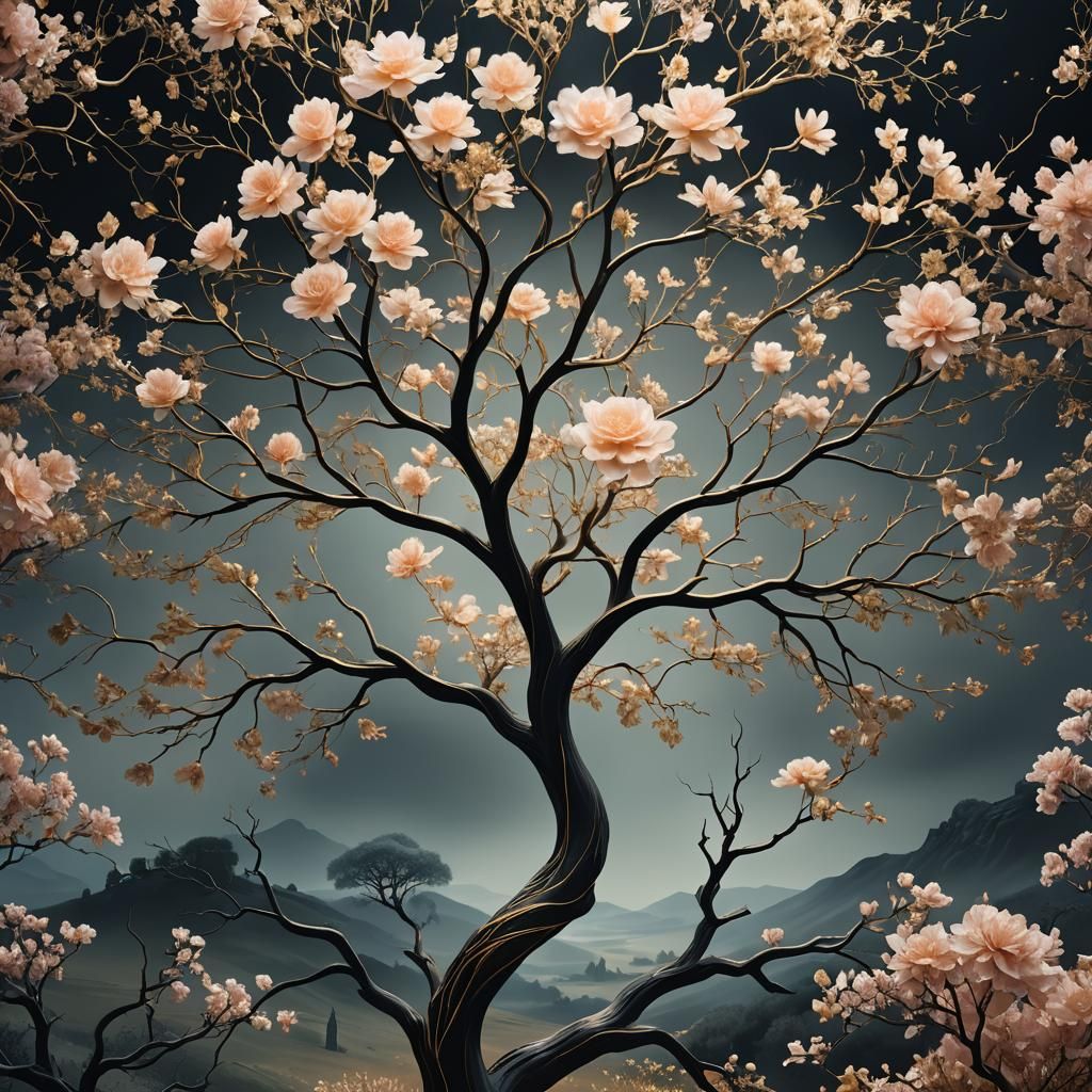 Crystalline Tree of Life in a Surrealist Style