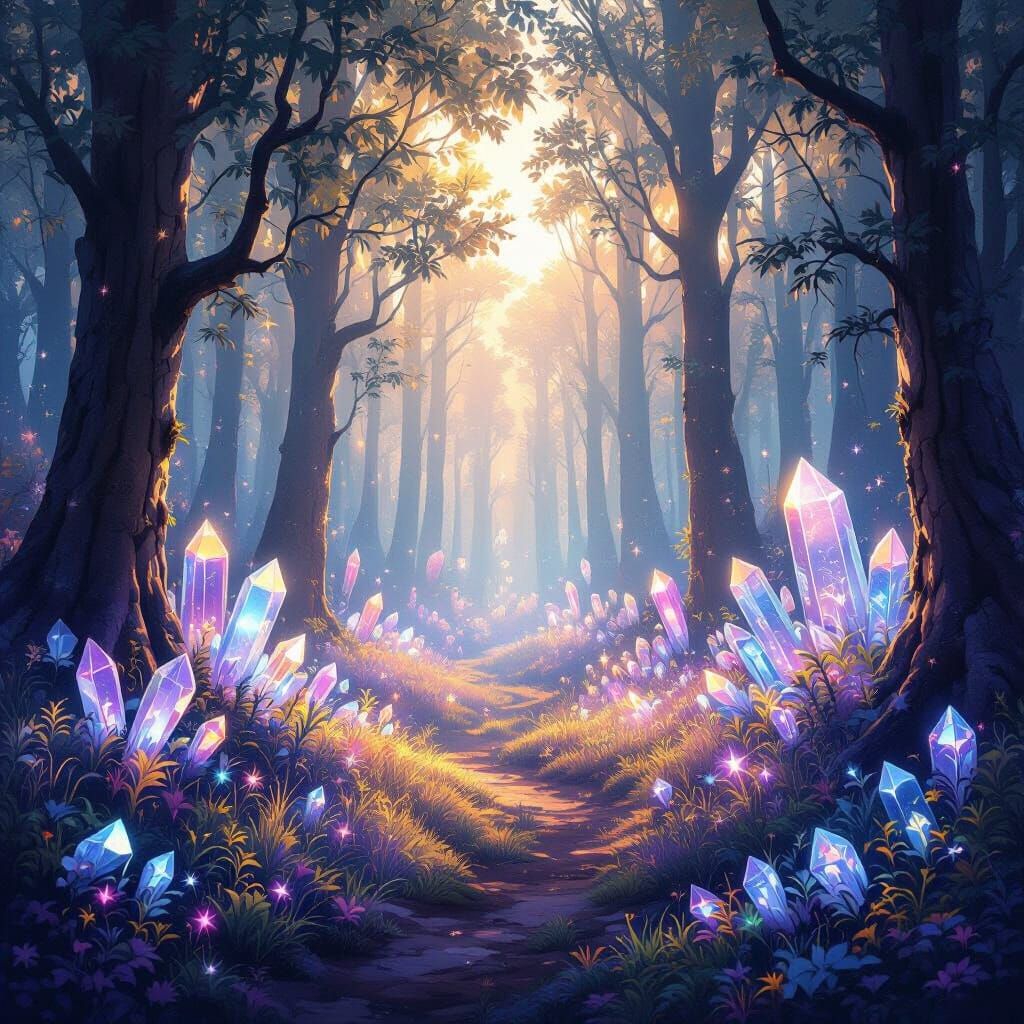 Glowing Crystal Forest Shimmers with Enchanted Light