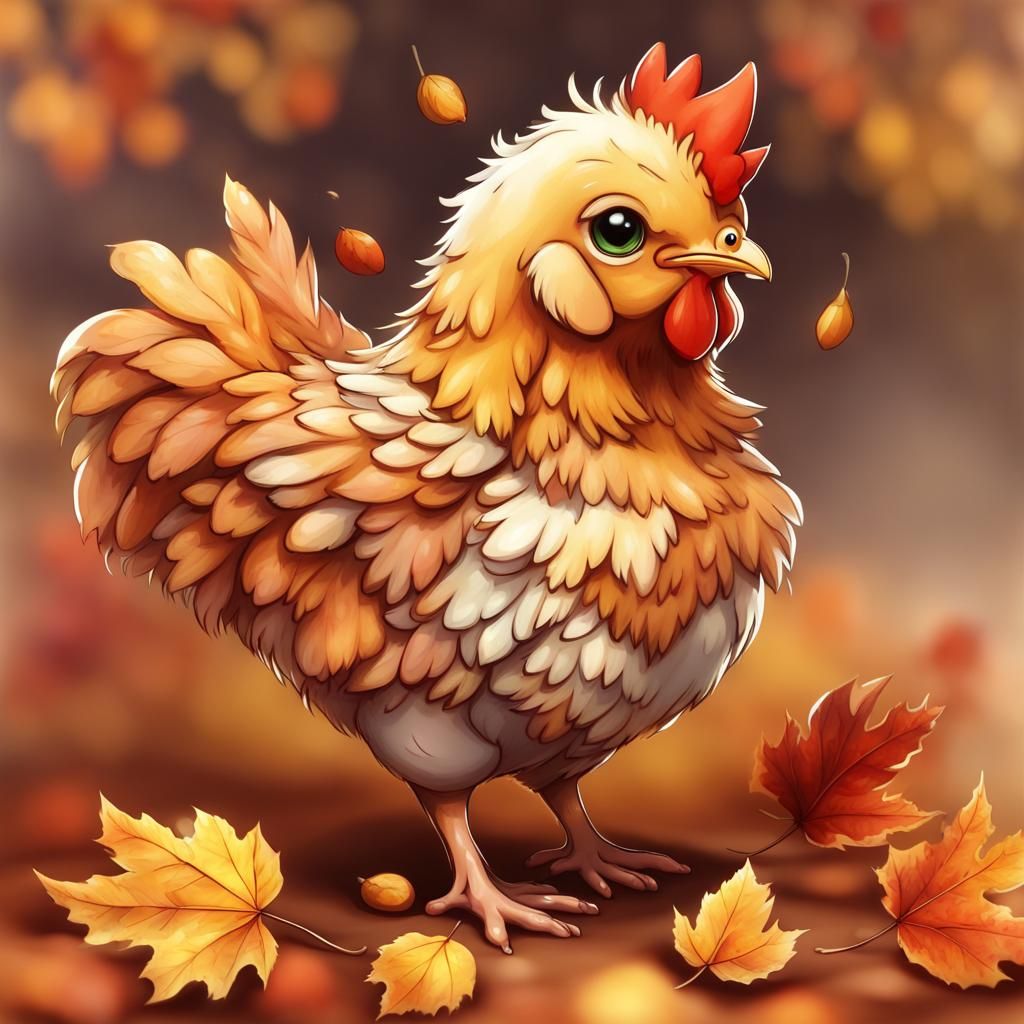 Autumn Leaf Chicken in Fantasy Art Style