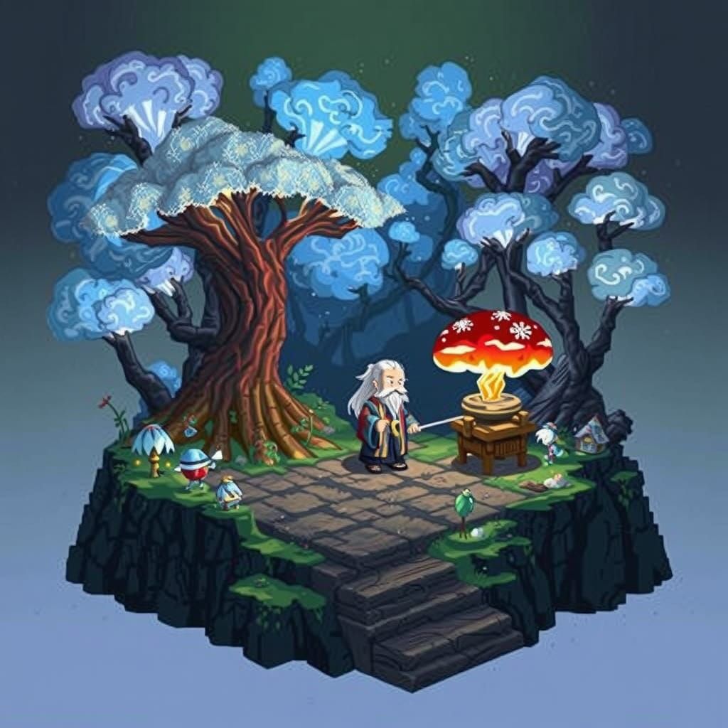 Pixelated Chinese Wizard Emerges from Dark Cave in 8-Bit Pix...