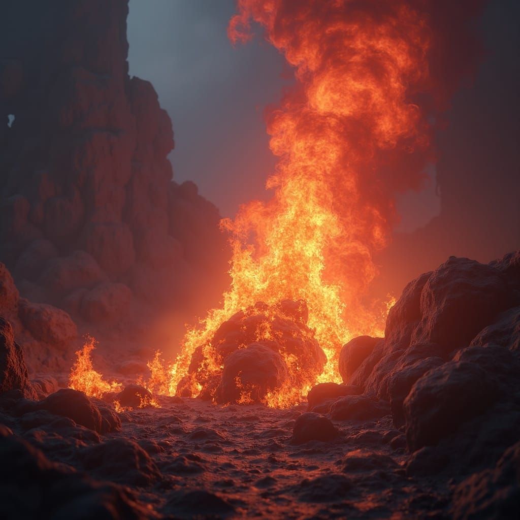 Fantastical Fire Landscape Matte Painting