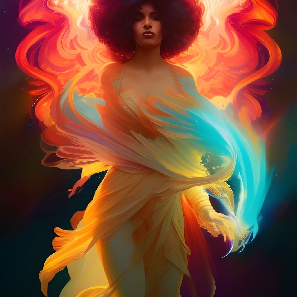 Cosmic Phoenix Portrait in Digital Art Style