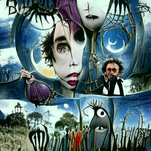 Gothic Fairytale Scene in Tim Burton Style