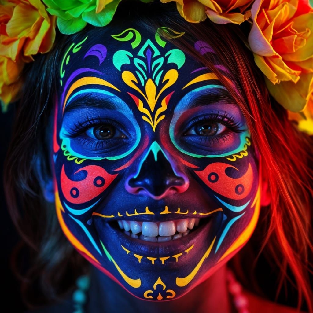 Vibrant Day of the Dead Face Paint Portrait