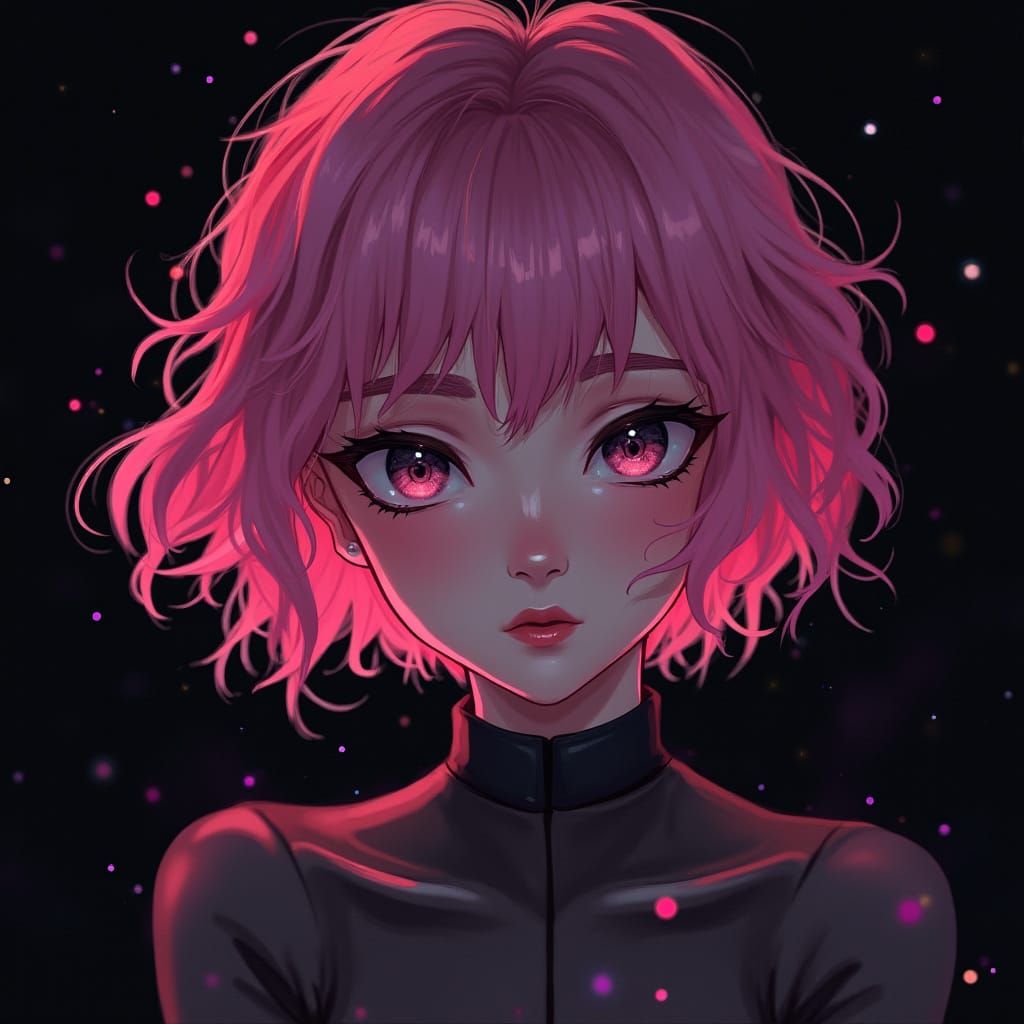 Ethereal Woman with Pink Hair in Digital Portrait