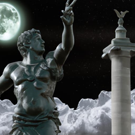 Colossal Roman Statue Moon Collision Digital Illustration