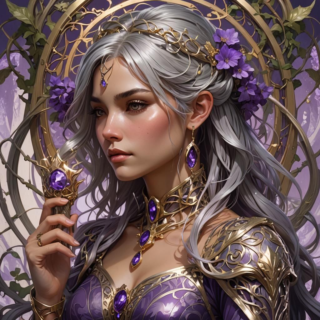 Girl with Silver Scepter: Hyperdetailed Fantasy Portrait