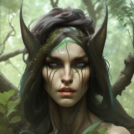 Dark Elf Portrait in Mutated Forest, Detailed Art