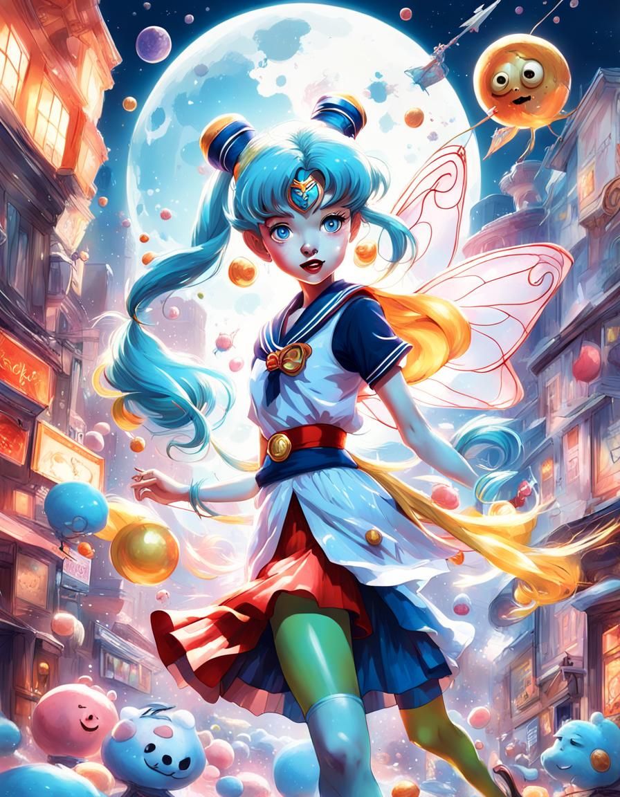 Funny Cartoon Character Mix in Anime Style