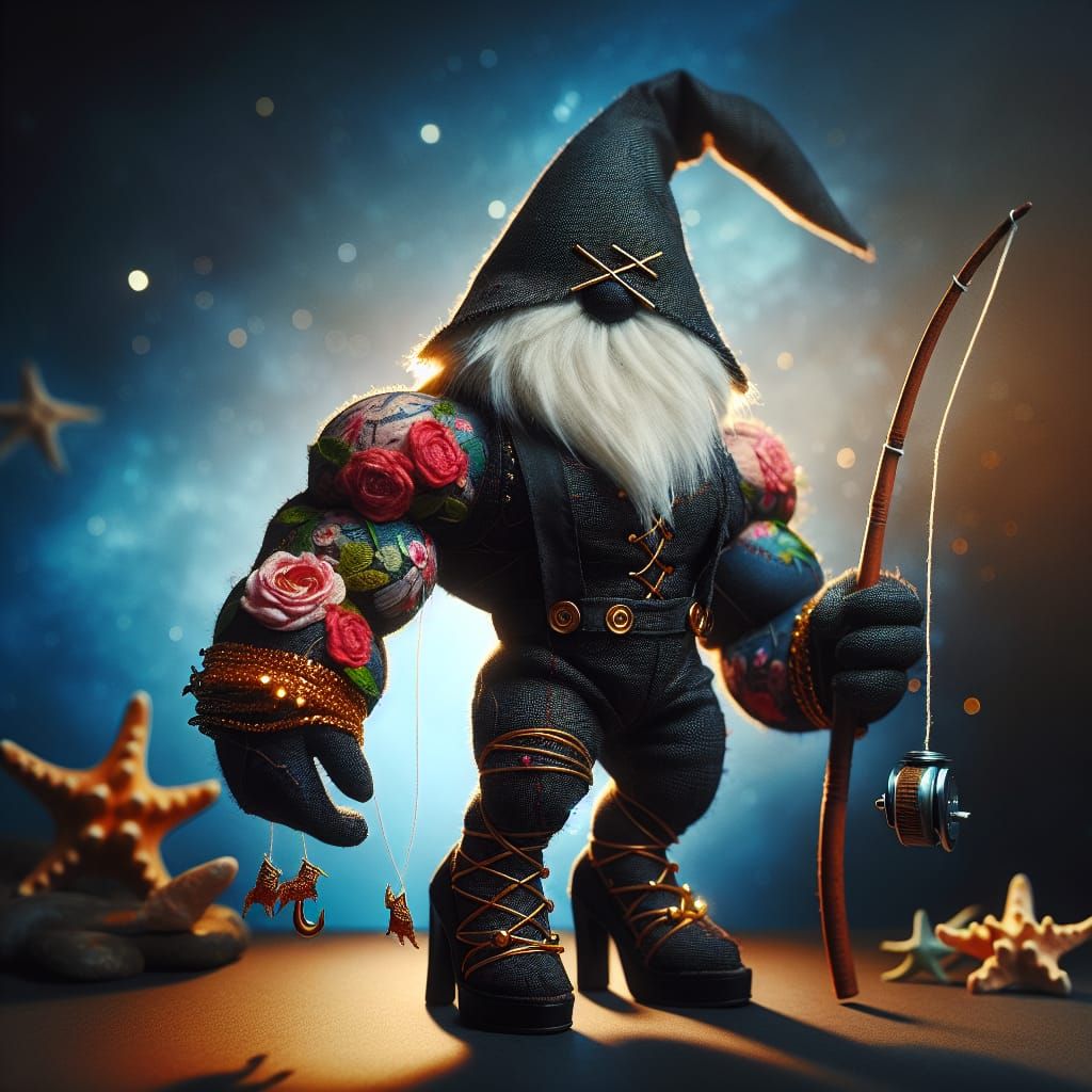 Muscular Gnome in High Heels with Floral Tattoos