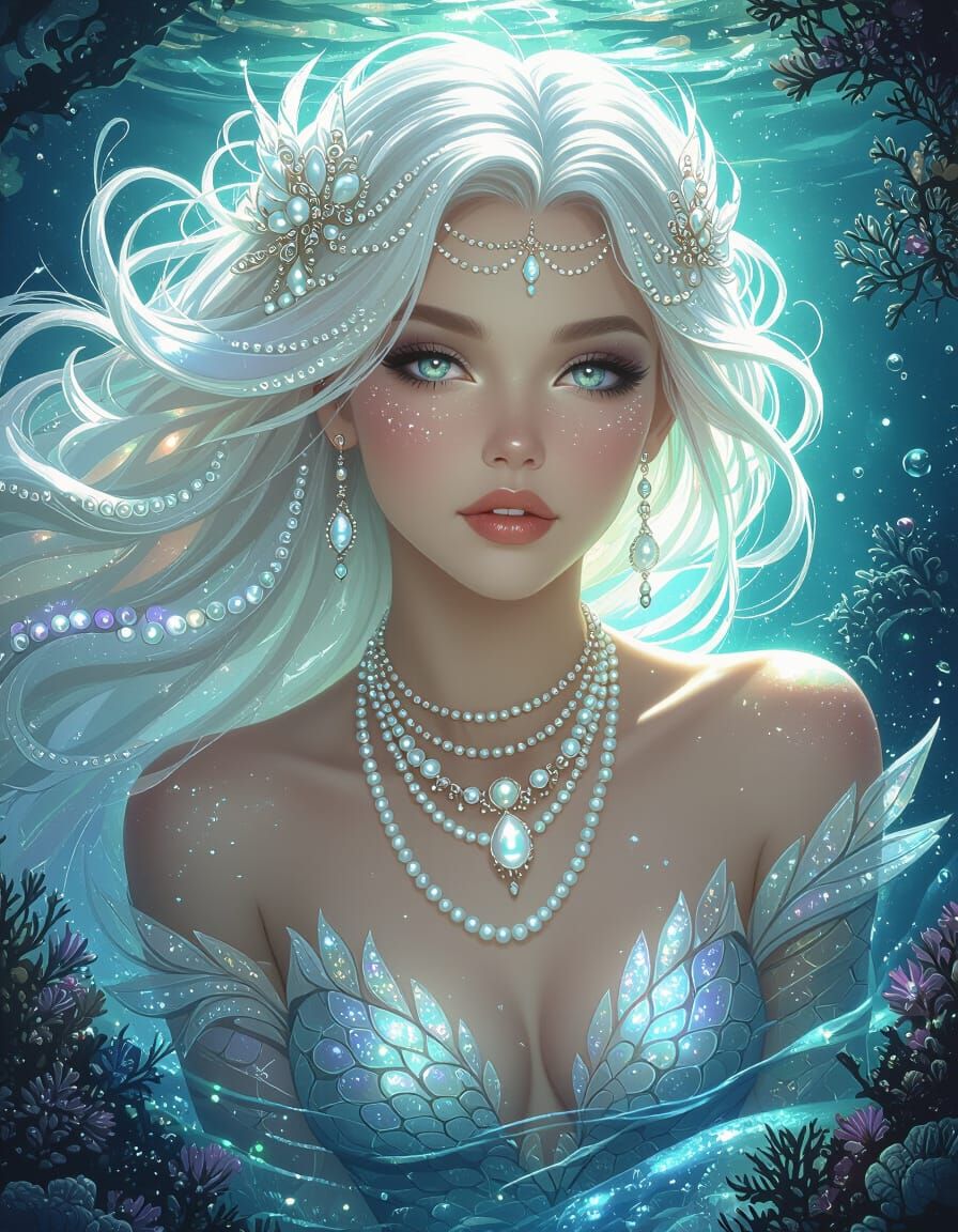 Pearl Mermaid in Mystical Ocean Depths