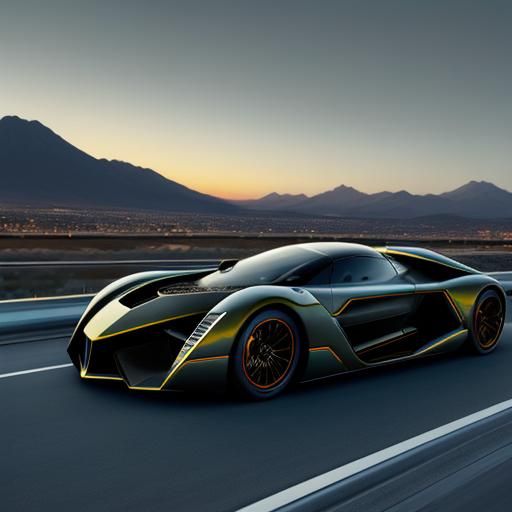 Futuristic Car with Steampunk Engine on Freeway