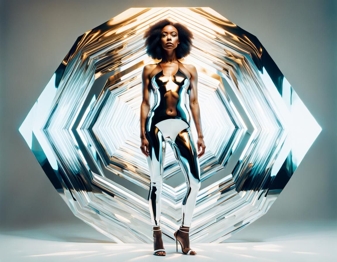 Geometric Chrome Double Exposure of Woman