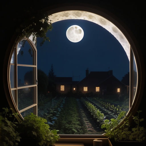 Moonlit Garden View Through a Window