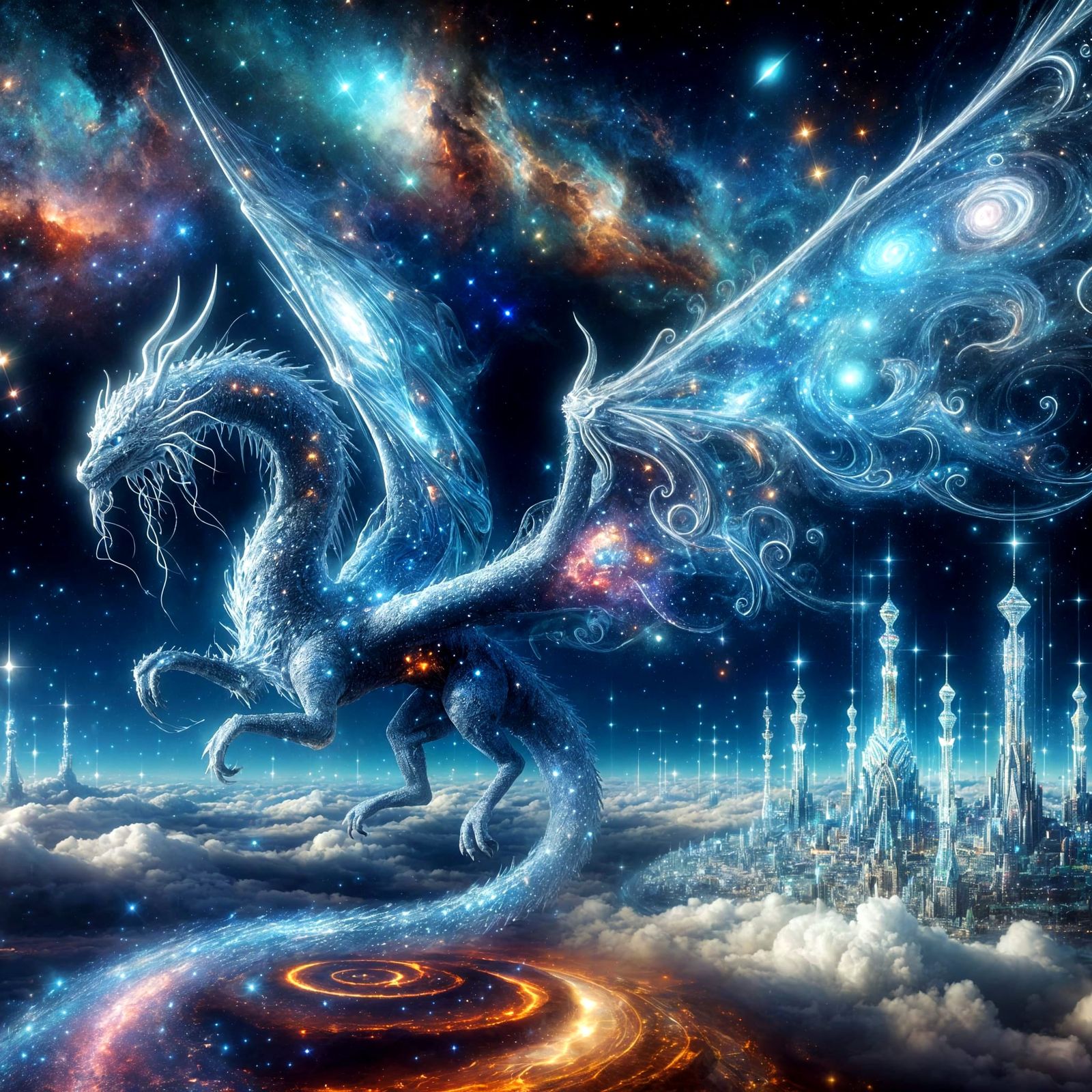 Cosmic Dragon soars through Nebulae and Meteorites