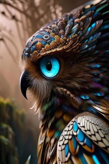 Wise Owl Portrait in Hyperdetailed Gouache Illustration