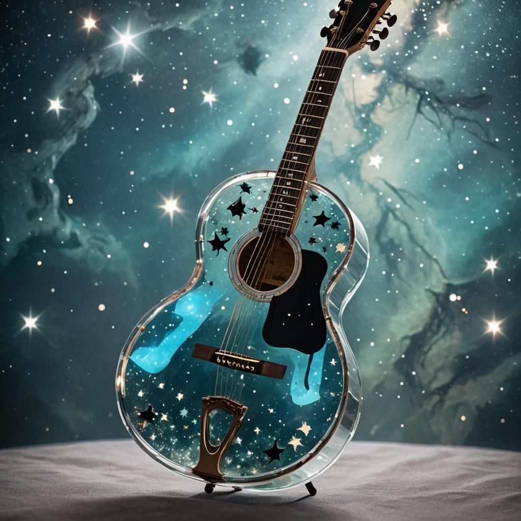 Acoustic Guitar in a Translucent Starry Universe