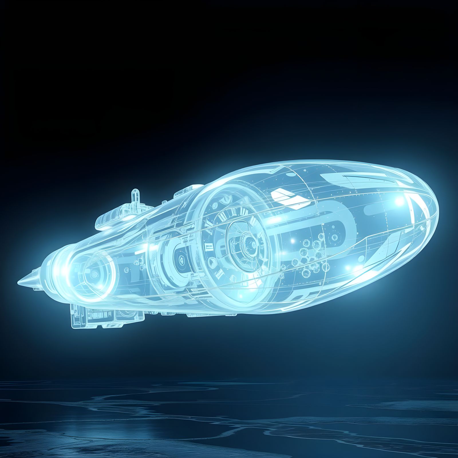 Transparent Spaceship Made from Water in Futuristic Style