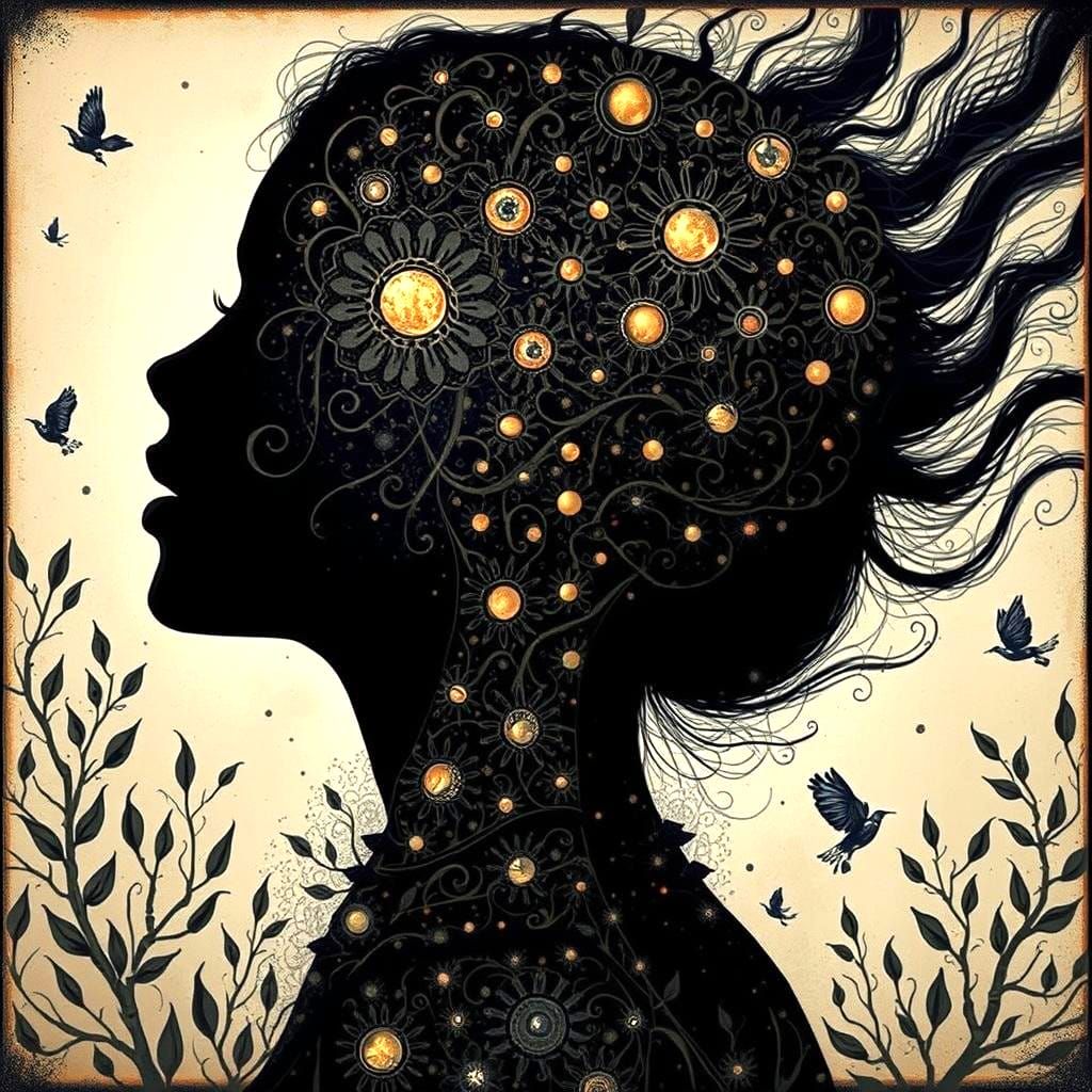 Silhouette with Black and Gold Filigree