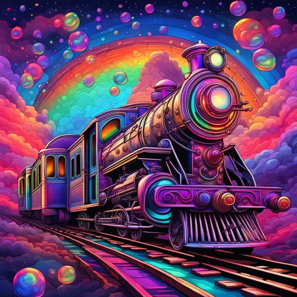 Neon Aurora with Fantasy Train in Synthwave Style