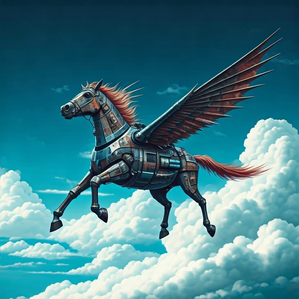 Dieselpunk Flying Horse soars through Vintage Clouds