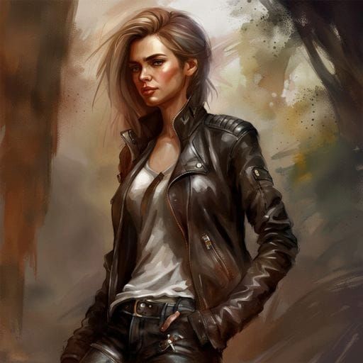 Hazel Woman in Leather, Digital Art