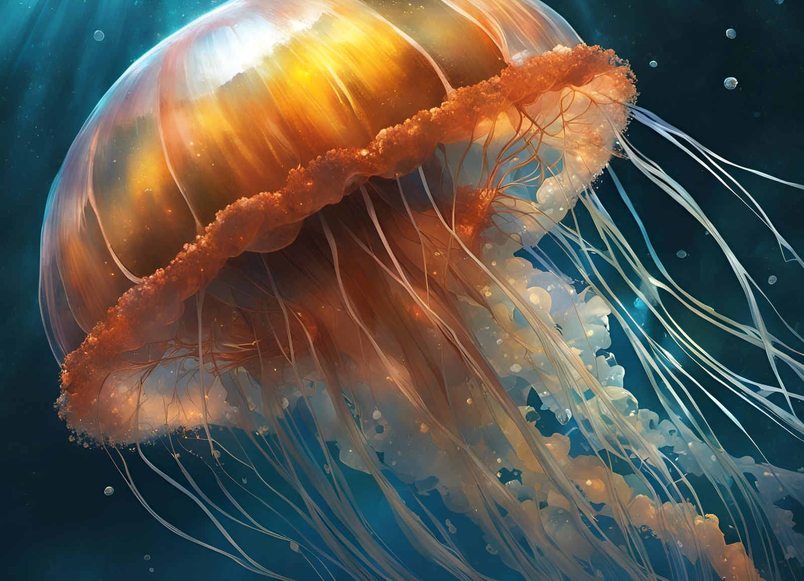 Glittering Bioluminescent Jellyfish in the Deep Ocean