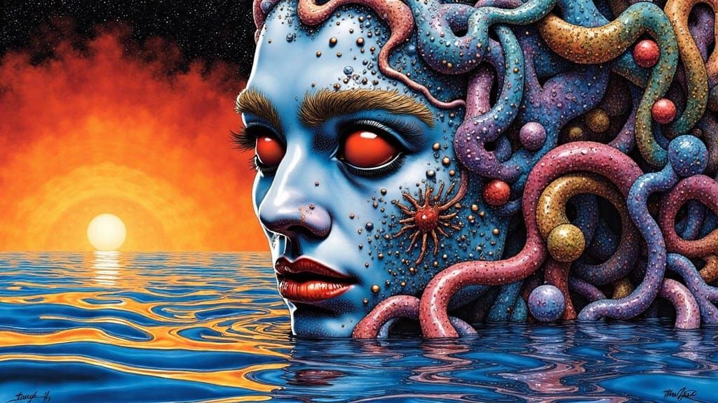 Surreal Liquid Wizard in Hyperdetailed Vector Art Style