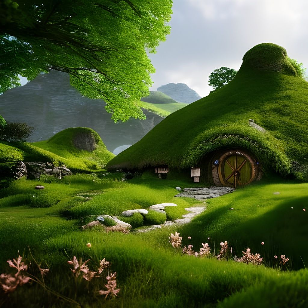 Enchanting Hobbit Village in Fantasy Landscape