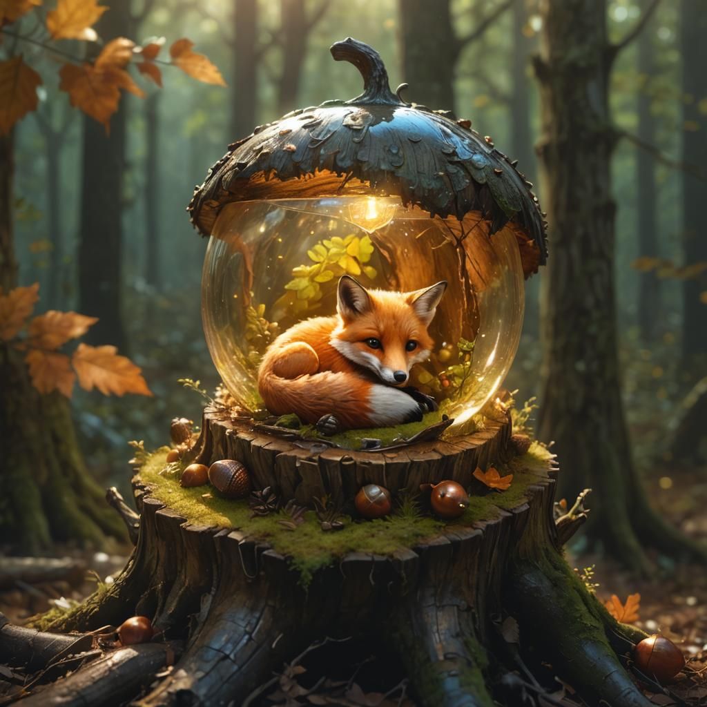 Fox in Acorn: Magical Realism in Autumn Forest