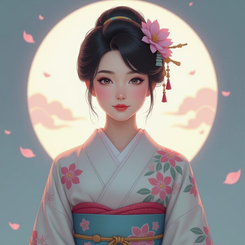 Japanese Girl Portrait in Art Nouveau Style