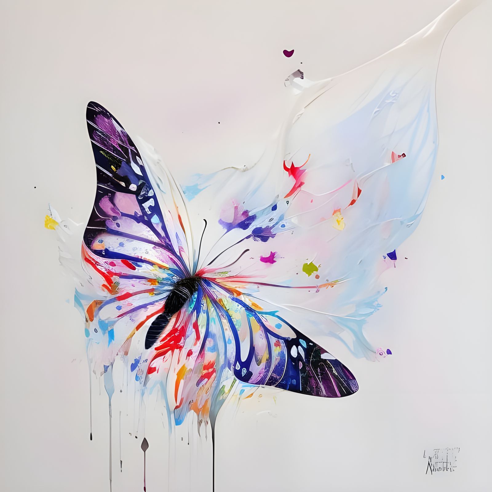 Butterfly Oil Splash Marbling Illustration in Gouache