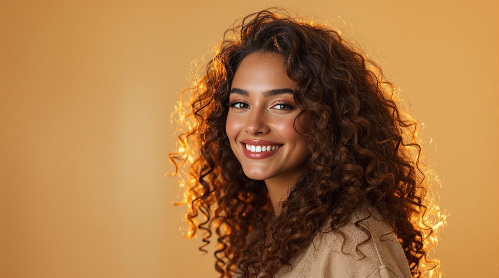 Portrait of a Young Woman with Rich Brunet Curls