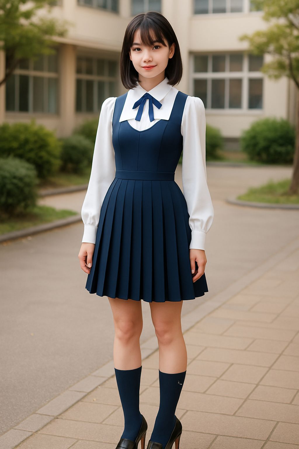 Japanese Student in Unique Uniform with Cool Blouse