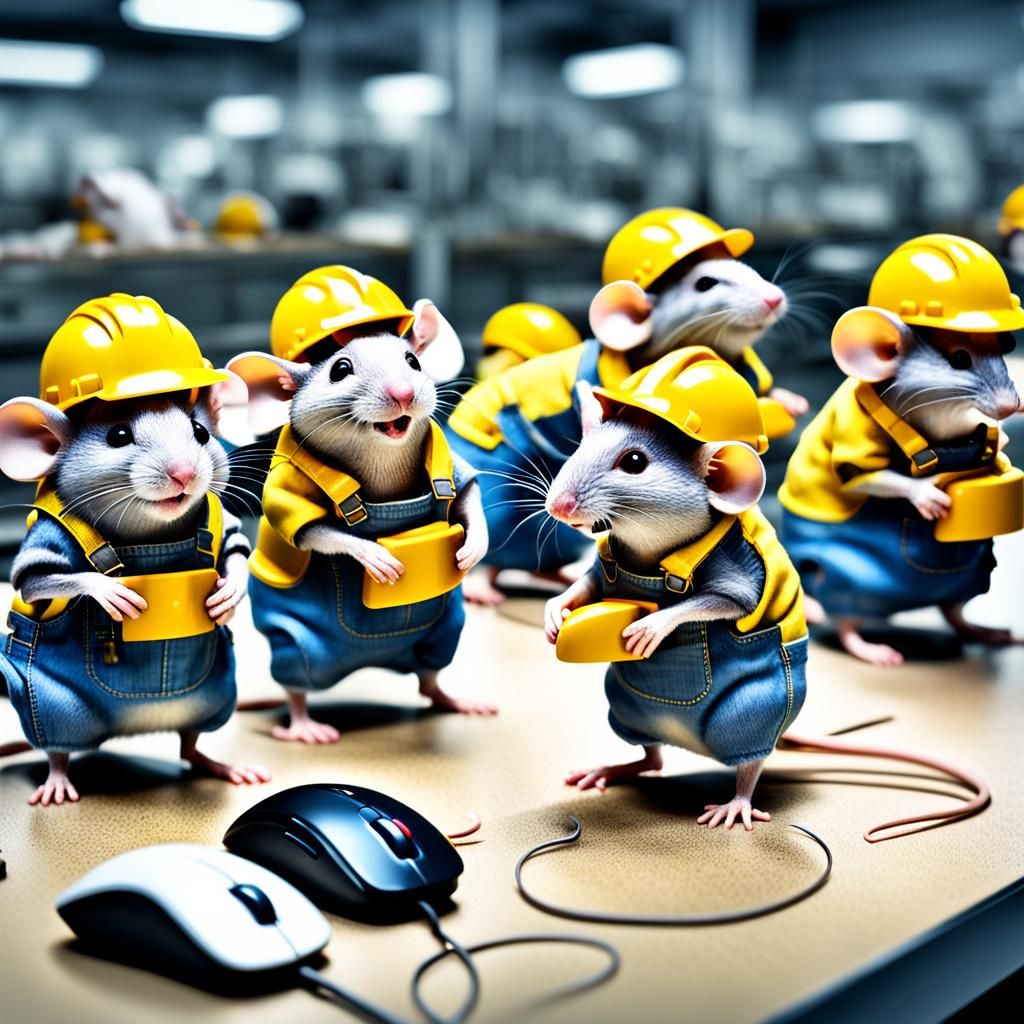 Mice Factory Workers Proudly Display New PC Mouse