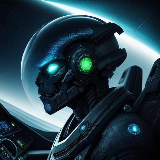 Human Alien in Starship Cockpit, Biomechanical Concept Art