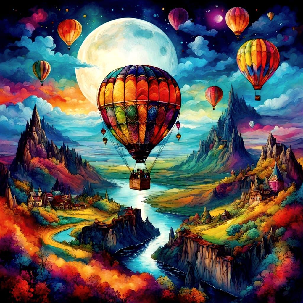 Hot Air Balloon to the Moon: Fantasy Landscape