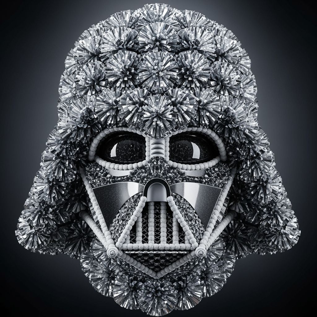 Darth Vader Helmet Sculpture Made of Silver Pompoms