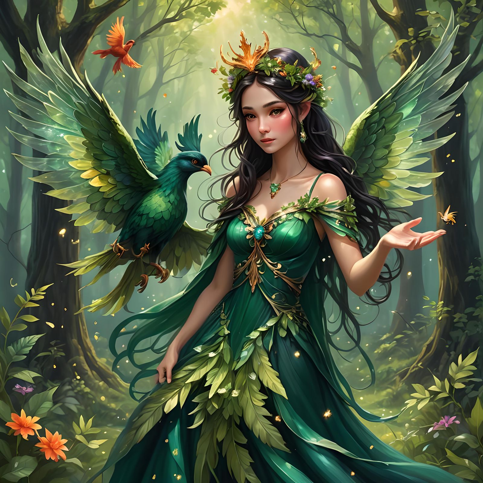 Forest Fairy and Phoenix: Hyperrealistic Digital Art