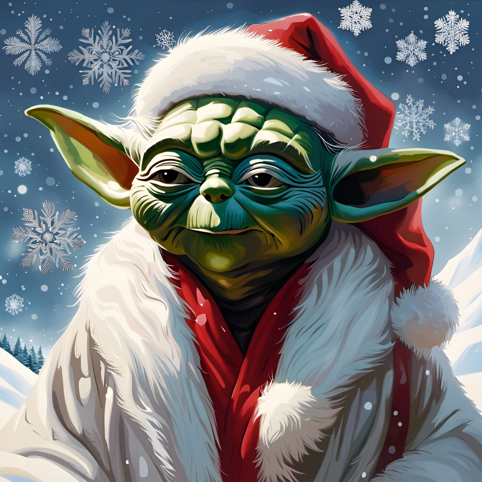 Yoda as Santa Claus in Sunny Snow Scene