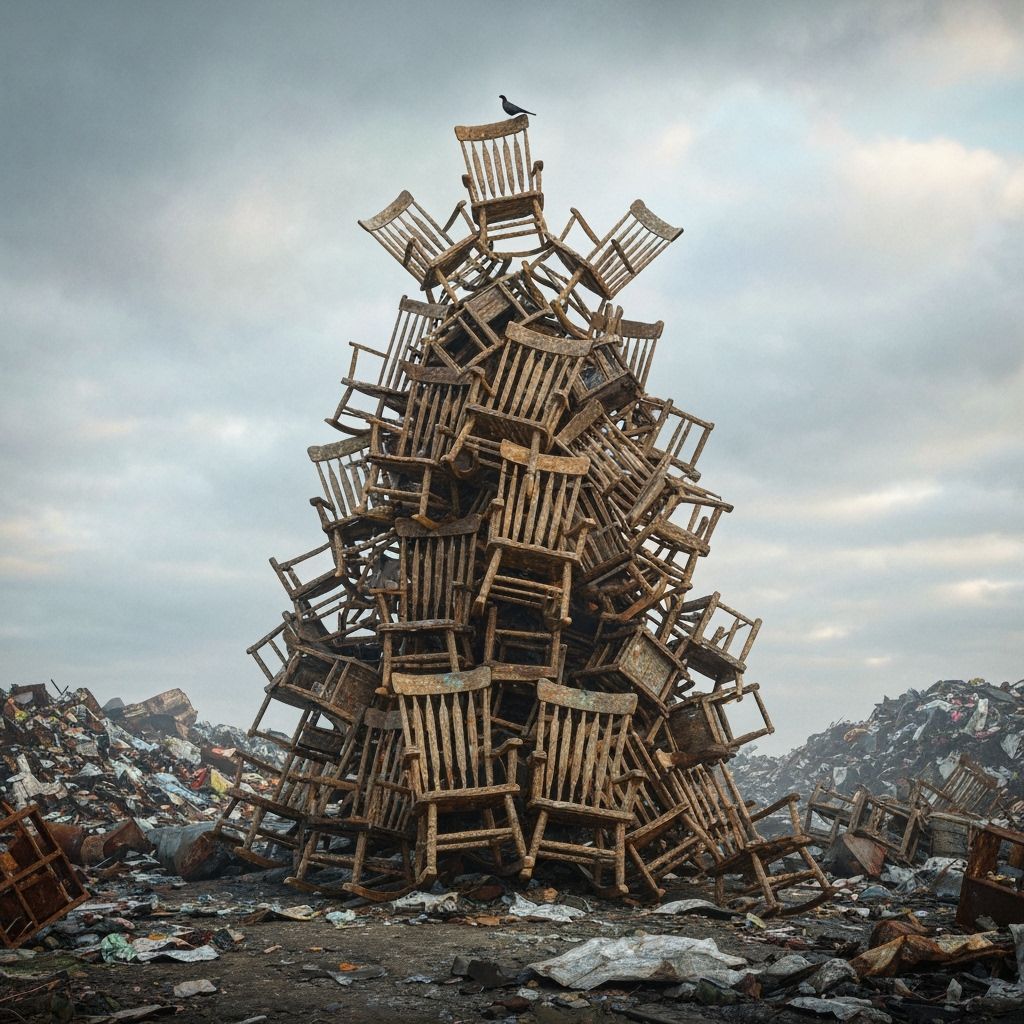 Towering Rocking Chair Pile in Dystopian Landfill
