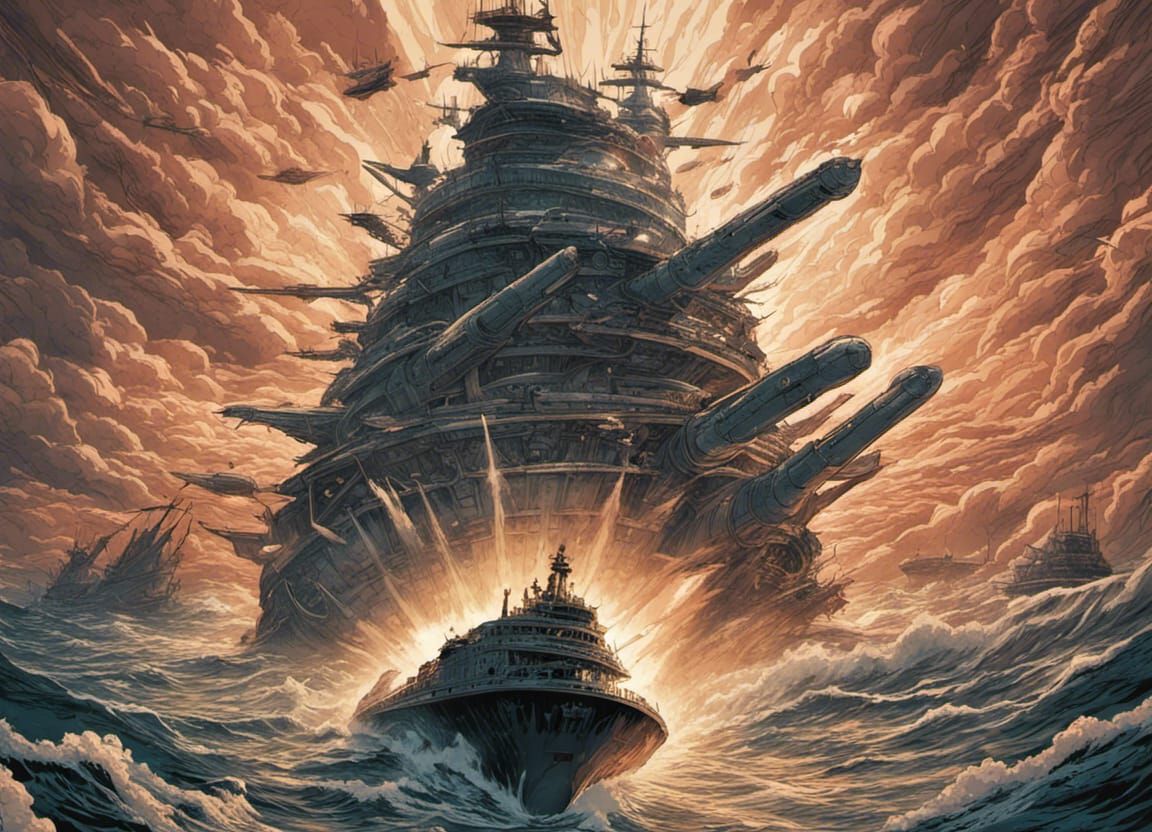 Colossal Battleship Monster Comic Book Art