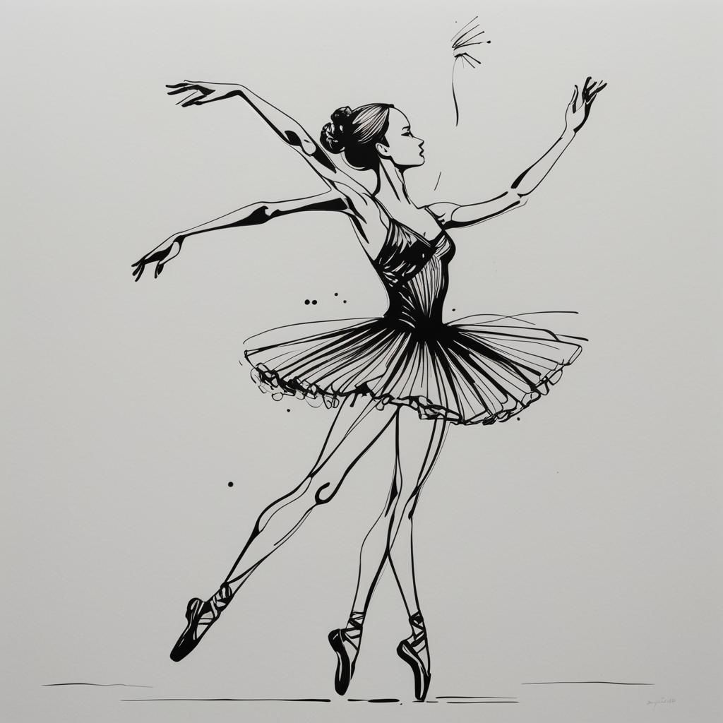 Minimalist Line Art of Ballerina Silhouette