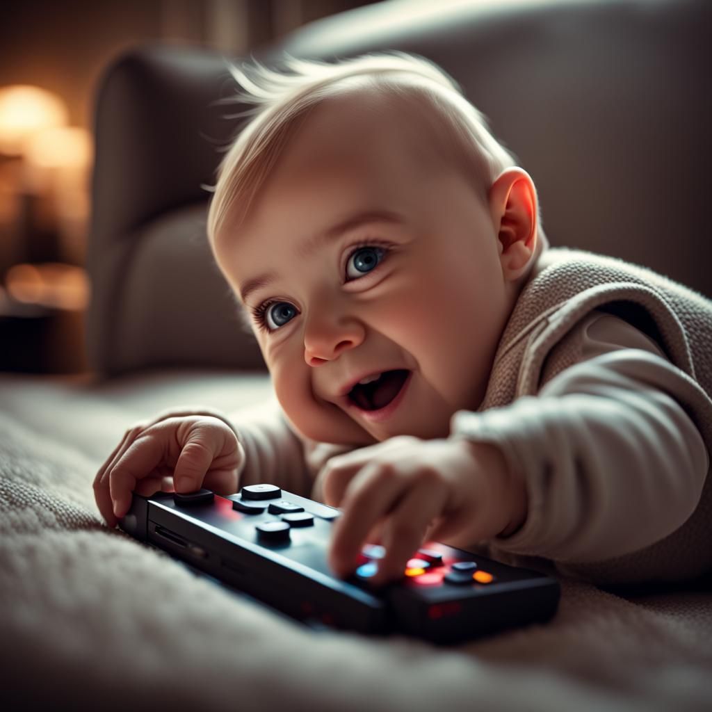 Hyperrealistic Happy Baby Immersed in Video Game
