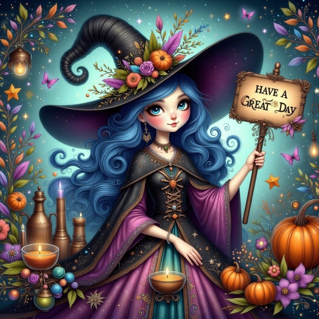 Whimsical Witch in Enchanting Halloween Forest