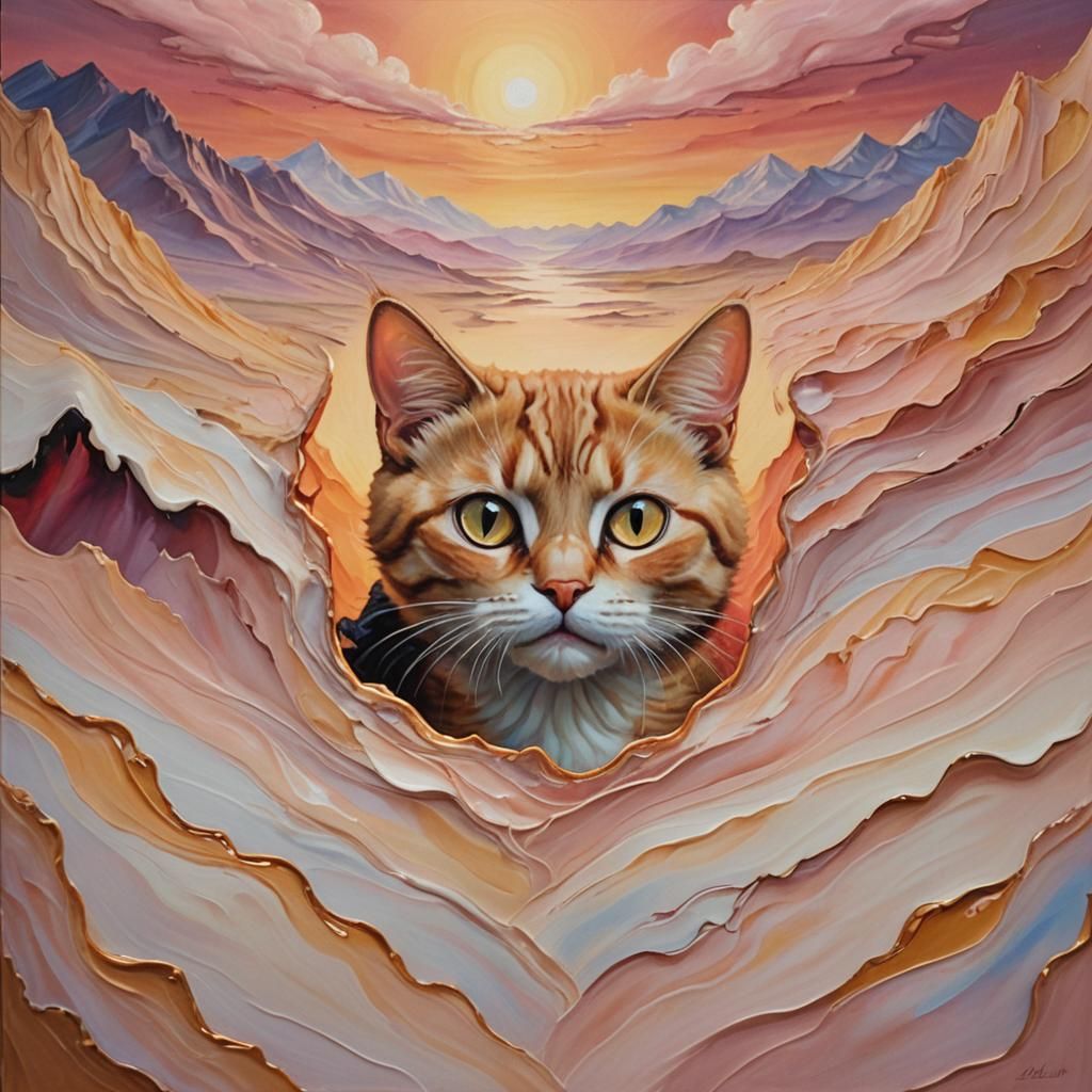 Surrealist Masterpiece of Pocket Pussycat in a Melting Twin....